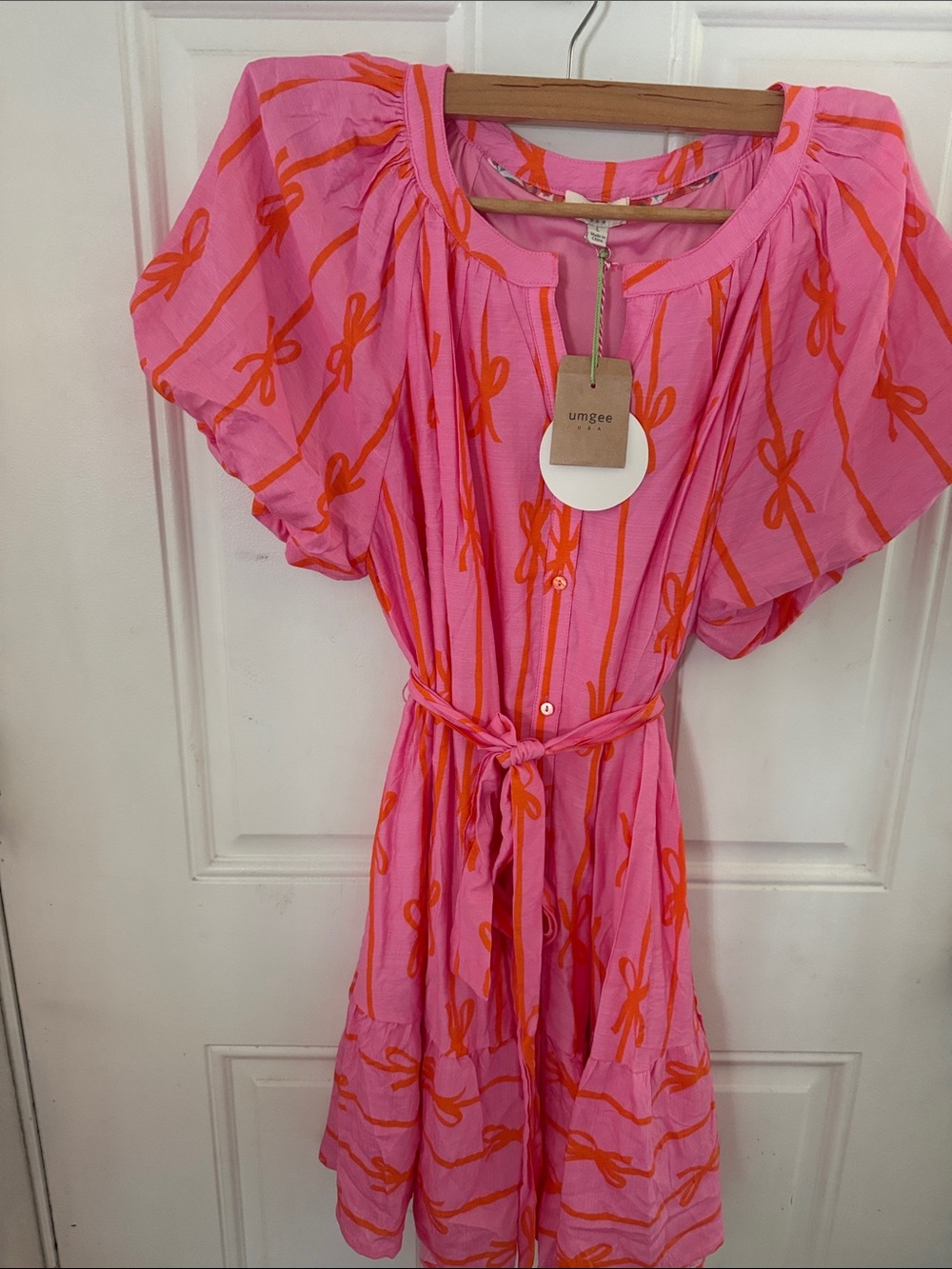 Umgee Pink & Orange Bow-Print Casual Dress